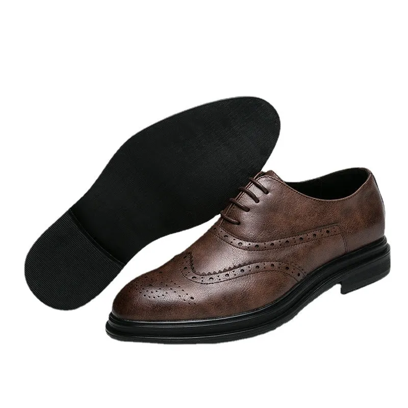 24 autumn Brock men's shoes retro carved leather shoes men's British pointy top lace up Korean club fashion leather shoes