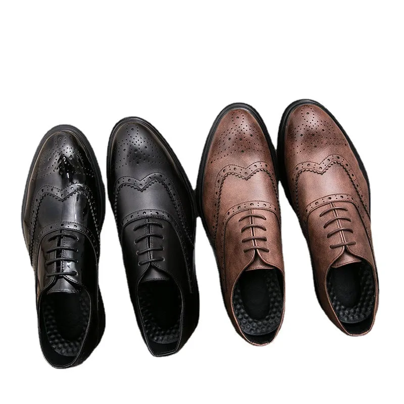 24 autumn Brock men's shoes retro carved leather shoes men's British pointy top lace up Korean club fashion leather shoes