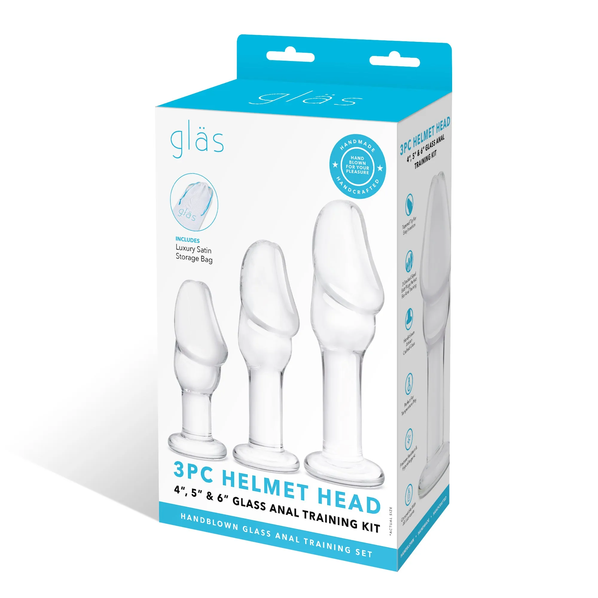 3PC Helmet Head 4", 5" & 6" Glass Anal Training Kit