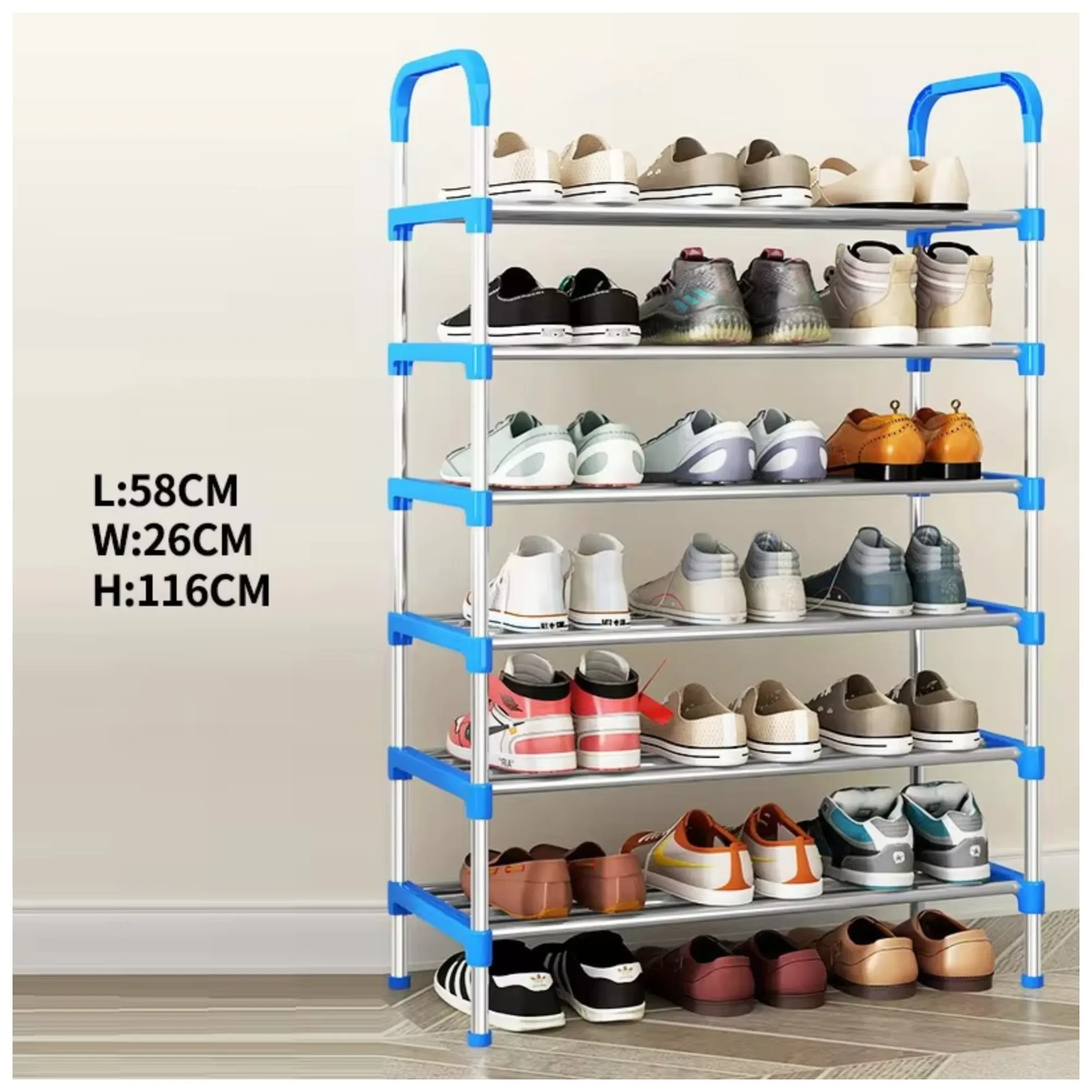6-Tier Portable Stainless Steel Space-Saving Shoe Rack Organizer Yh9901 Blue