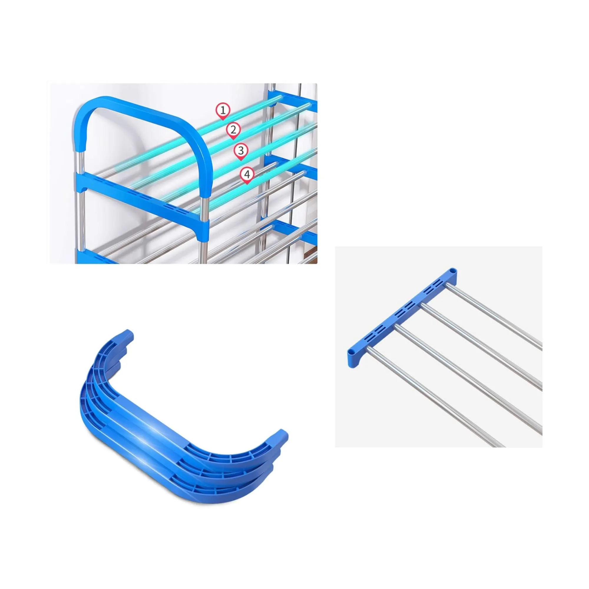 6-Tier Portable Stainless Steel Space-Saving Shoe Rack Organizer Yh9901 Blue