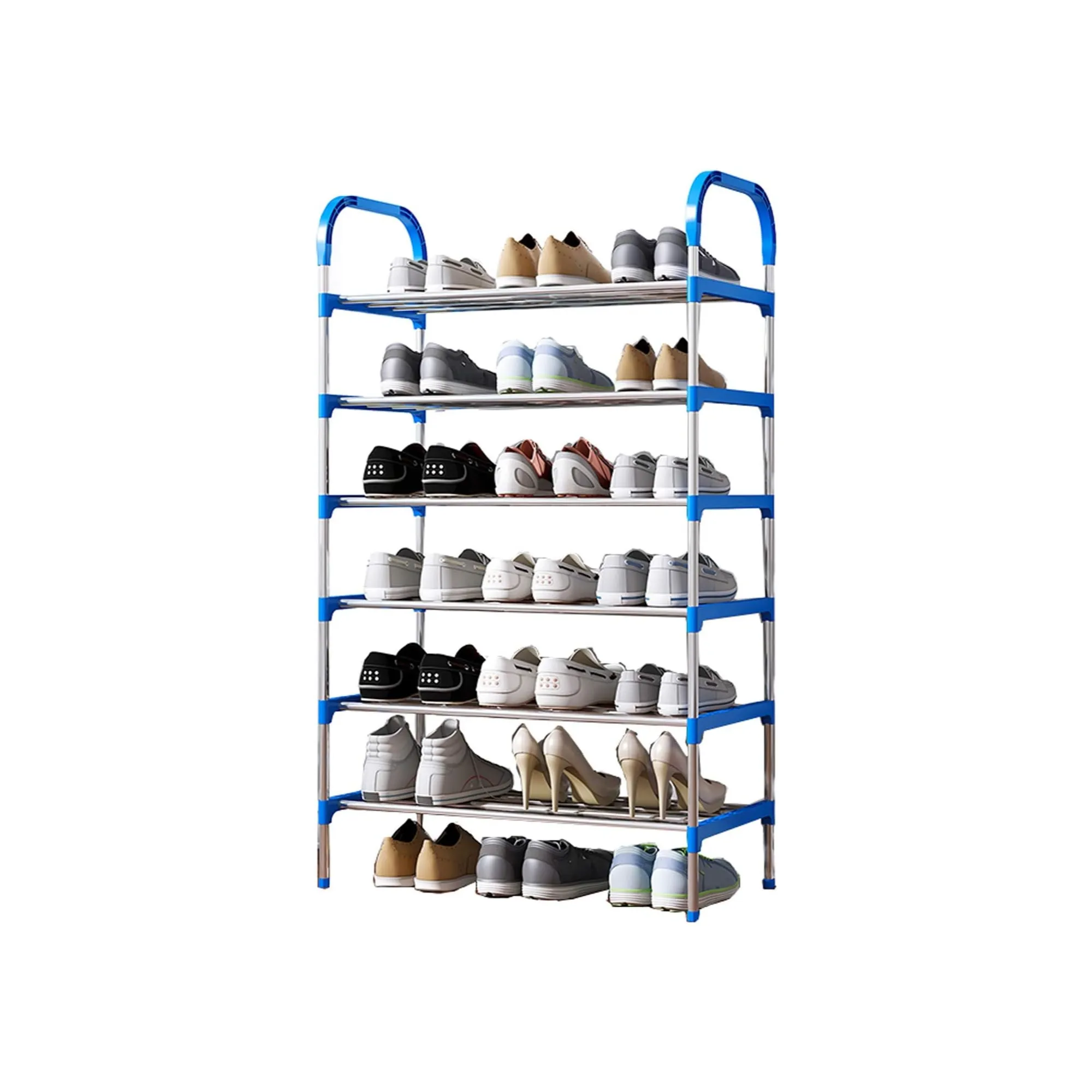 6-Tier Portable Stainless Steel Space-Saving Shoe Rack Organizer Yh9901 Blue