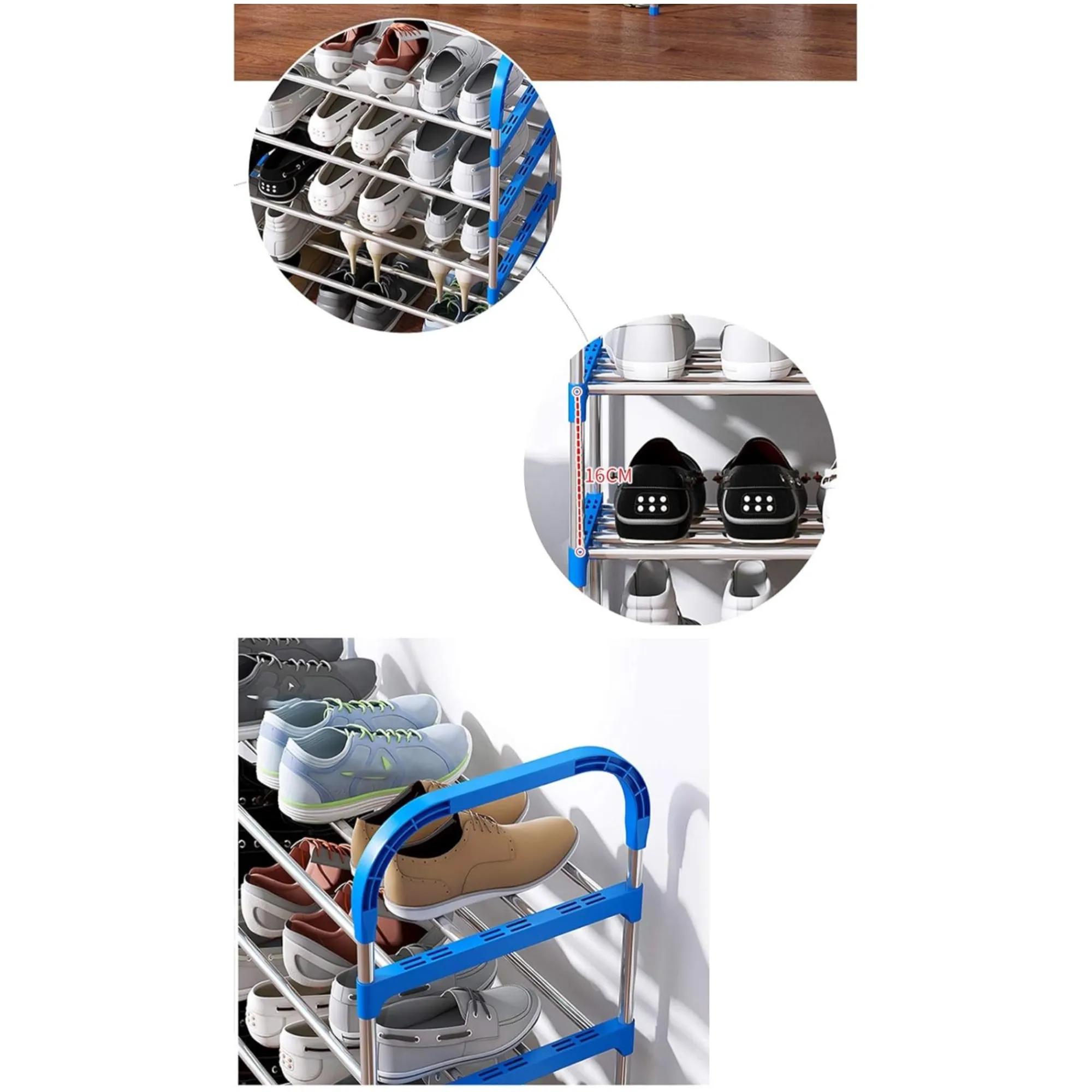 6-Tier Portable Stainless Steel Space-Saving Shoe Rack Organizer Yh9901 Blue