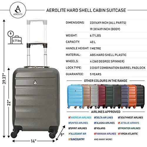 Aerolite 22x14x9” Hard shell Suitcase Spinner Carry On   Under Seat Holdall