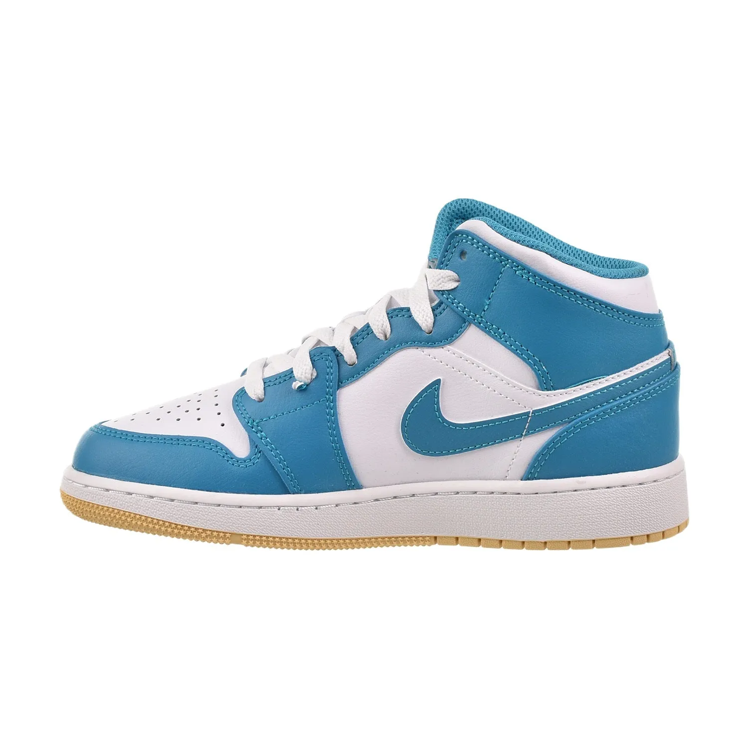 Air Jordan 1 Mid (GS) Big Kids' Shoes Aquatone-White-Celestial Gold