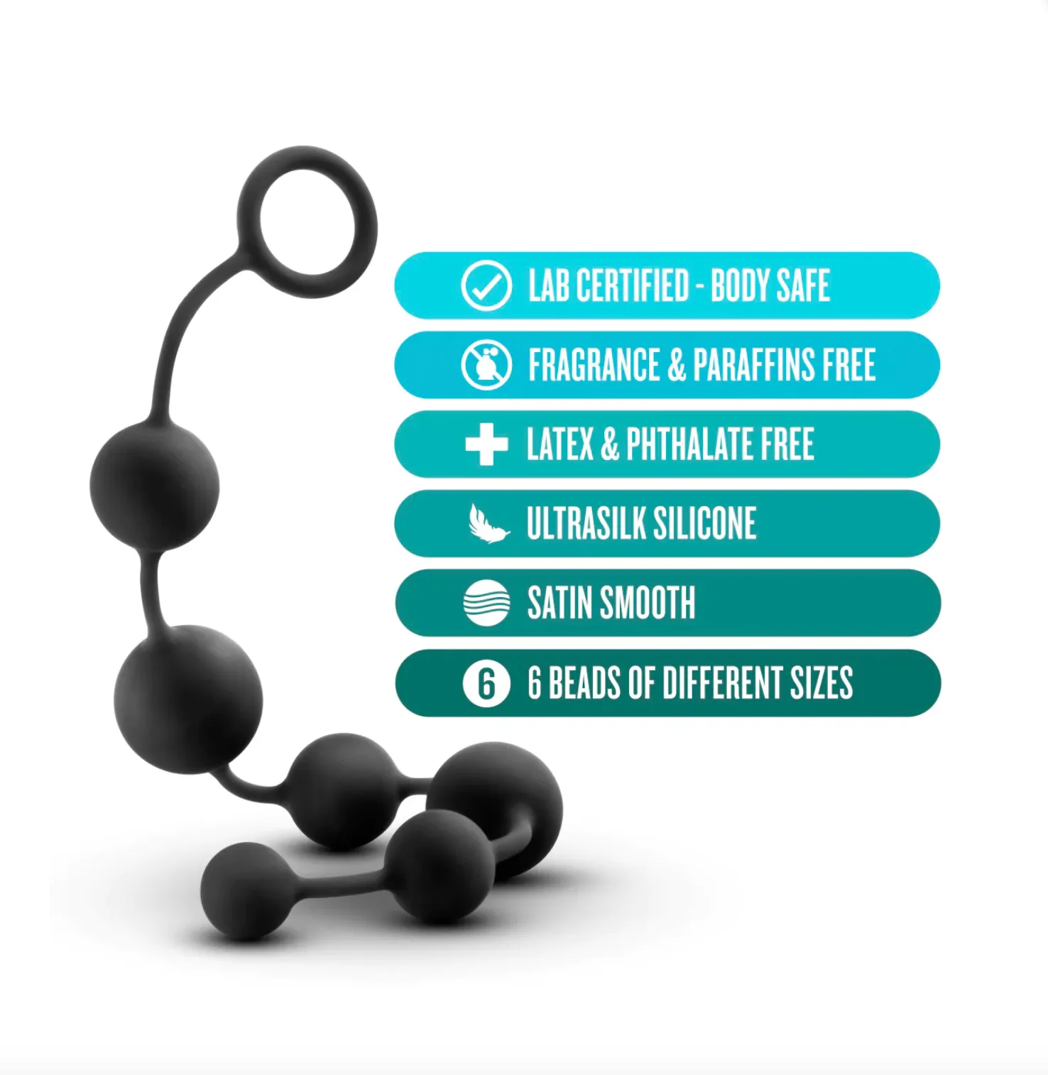 Anal Adventures 6 Large Silicone Anal Beads (Black)