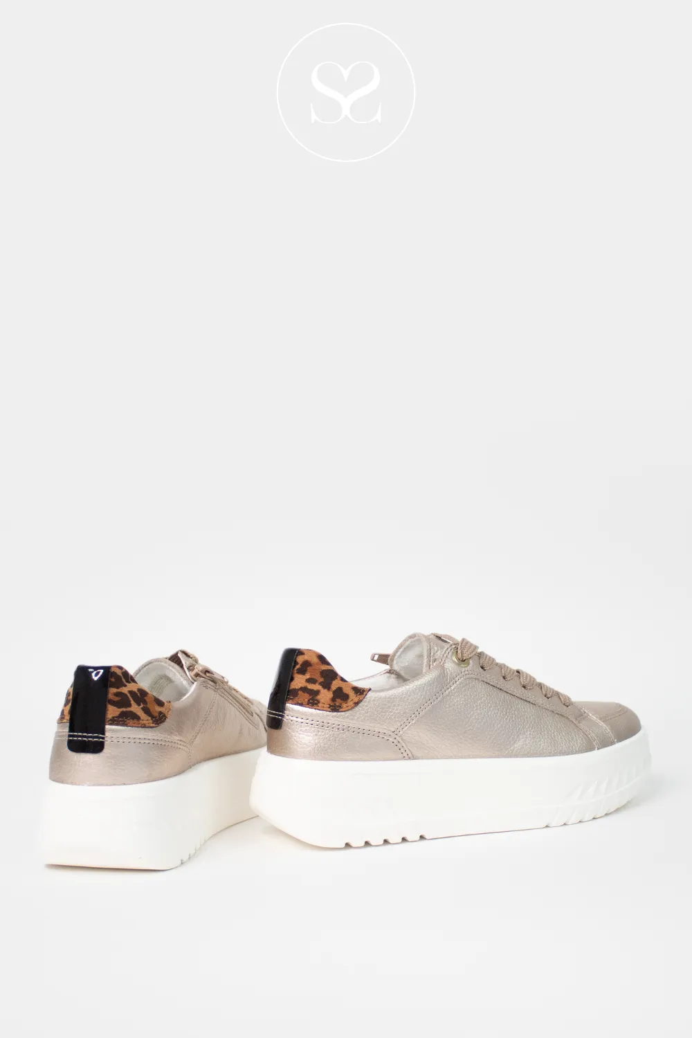 ARA 12-46703 GOLD/LEOPARD LEATHER PLATFORM TRAINERS