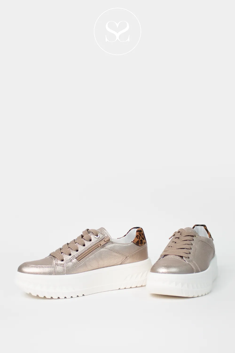 ARA 12-46703 GOLD/LEOPARD LEATHER PLATFORM TRAINERS