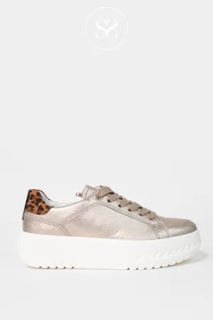 ARA 12-46703 GOLD/LEOPARD LEATHER PLATFORM TRAINERS