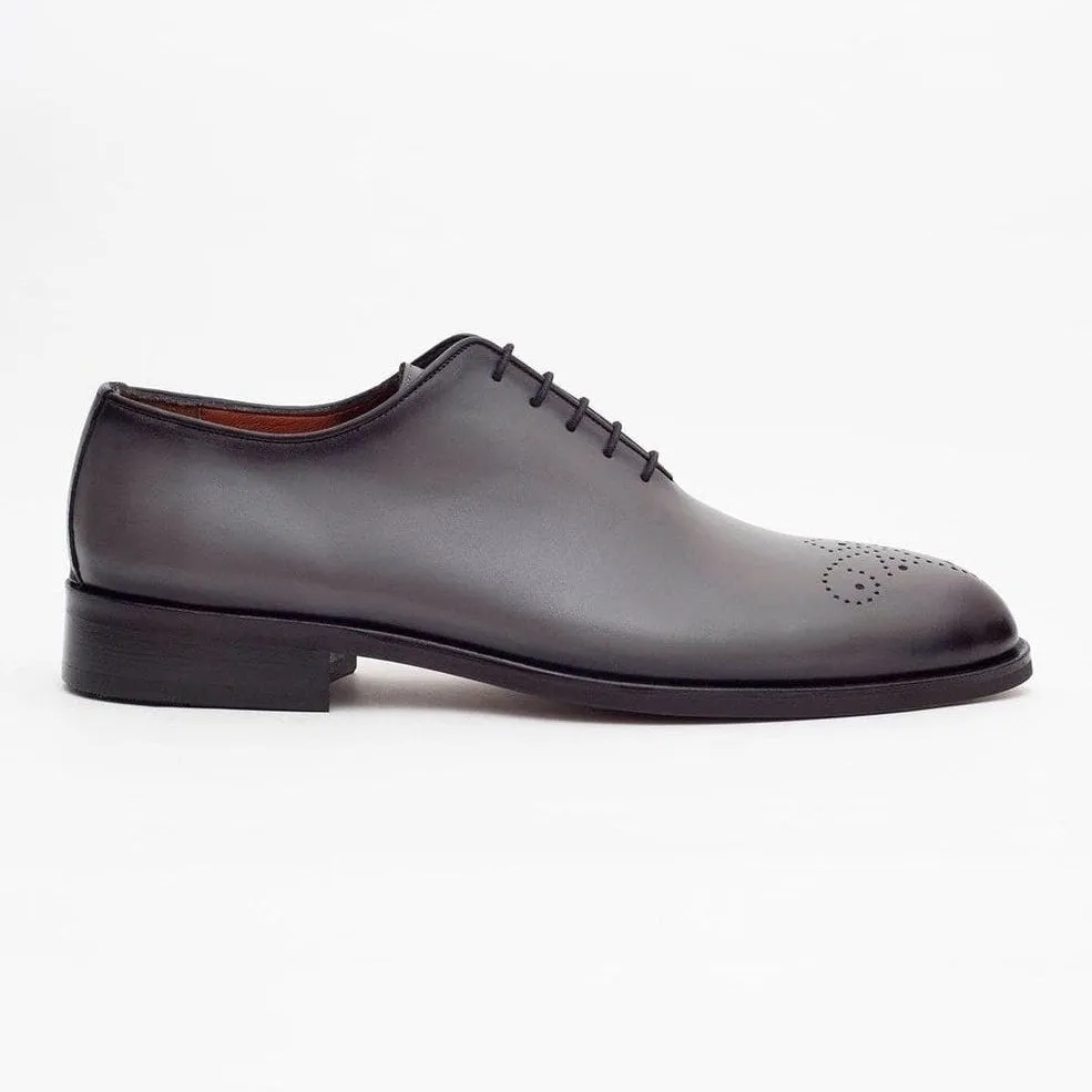 Ariston Boys Solid Gray Whole Cut Oxford Leather Dress Shoes