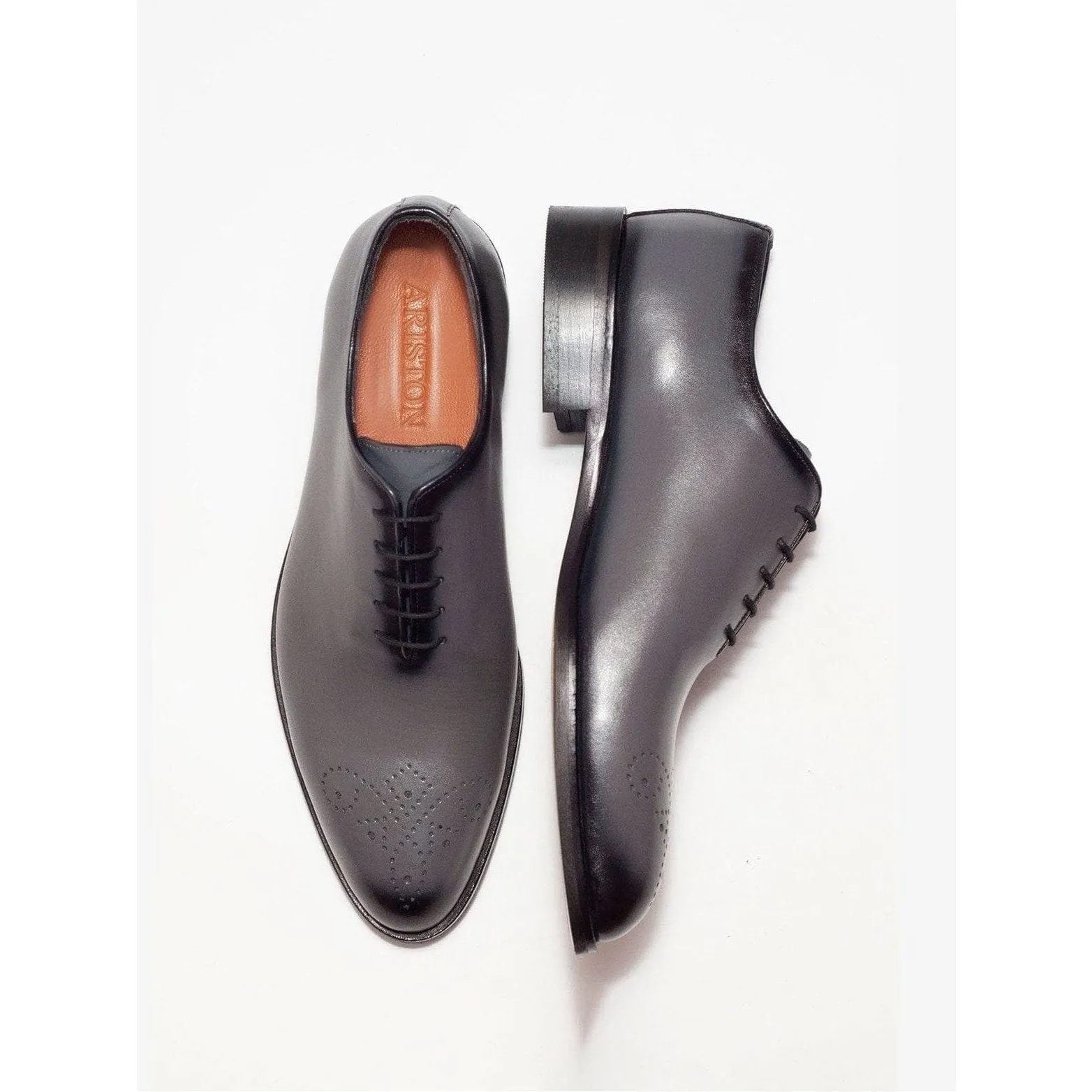 Ariston Boys Solid Gray Whole Cut Oxford Leather Dress Shoes