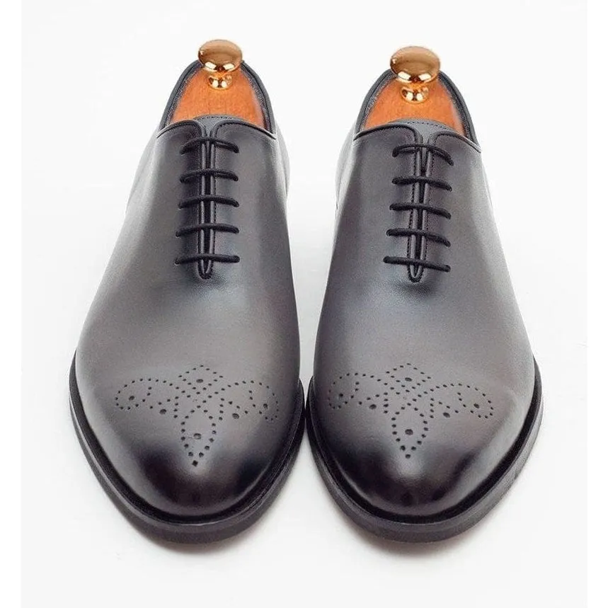 Ariston Boys Solid Gray Whole Cut Oxford Leather Dress Shoes