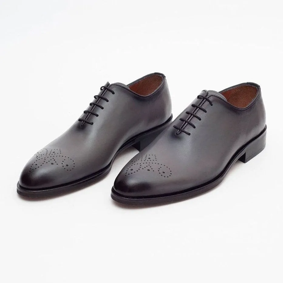 Ariston Boys Solid Gray Whole Cut Oxford Leather Dress Shoes