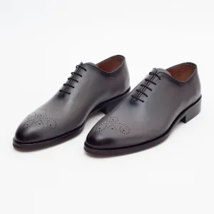 Ariston Boys Solid Gray Whole Cut Oxford Leather Dress Shoes
