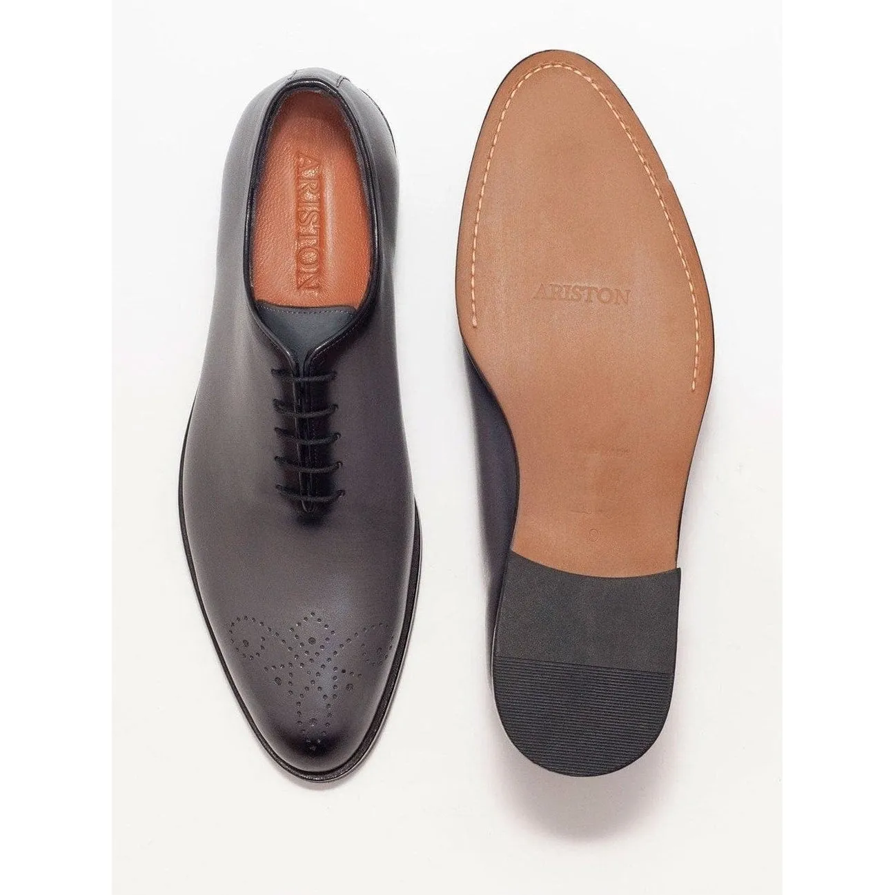 Ariston Boys Solid Gray Whole Cut Oxford Leather Dress Shoes