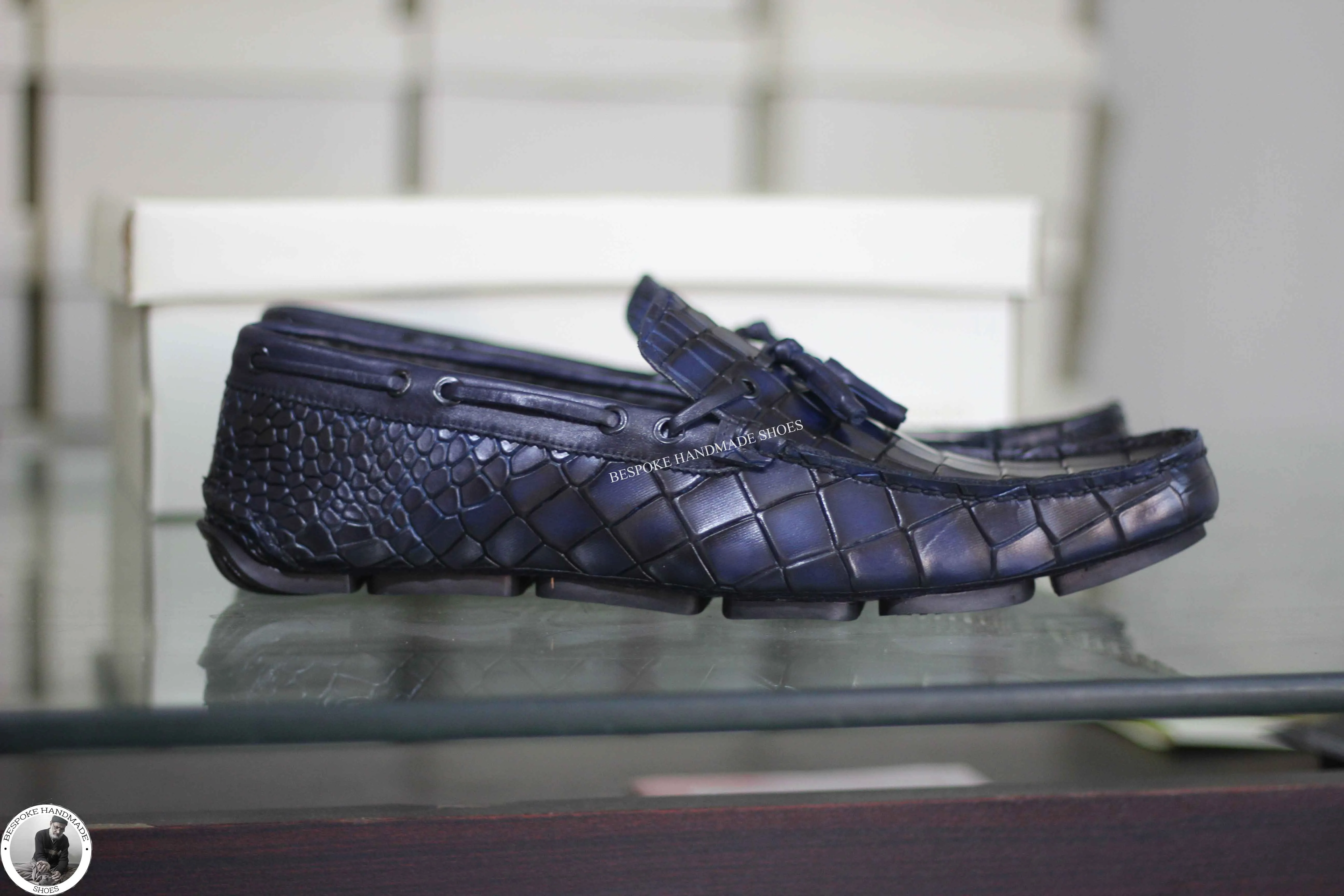 Bespoke Men's Handmade Black Leather Slip On Leather Tassel Loafer Casual Men's Shoes