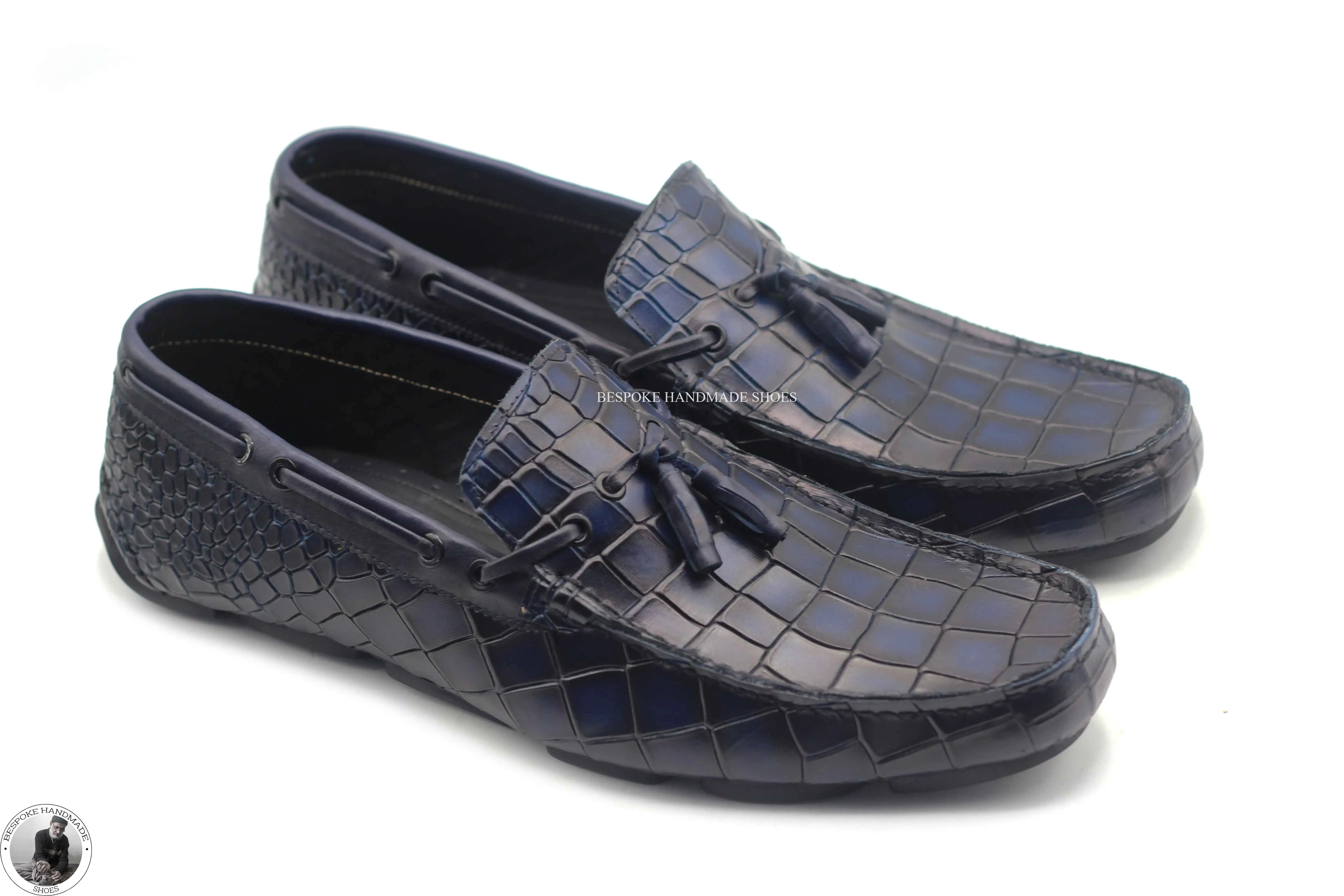 Bespoke Men's Handmade Black Leather Slip On Leather Tassel Loafer Casual Men's Shoes