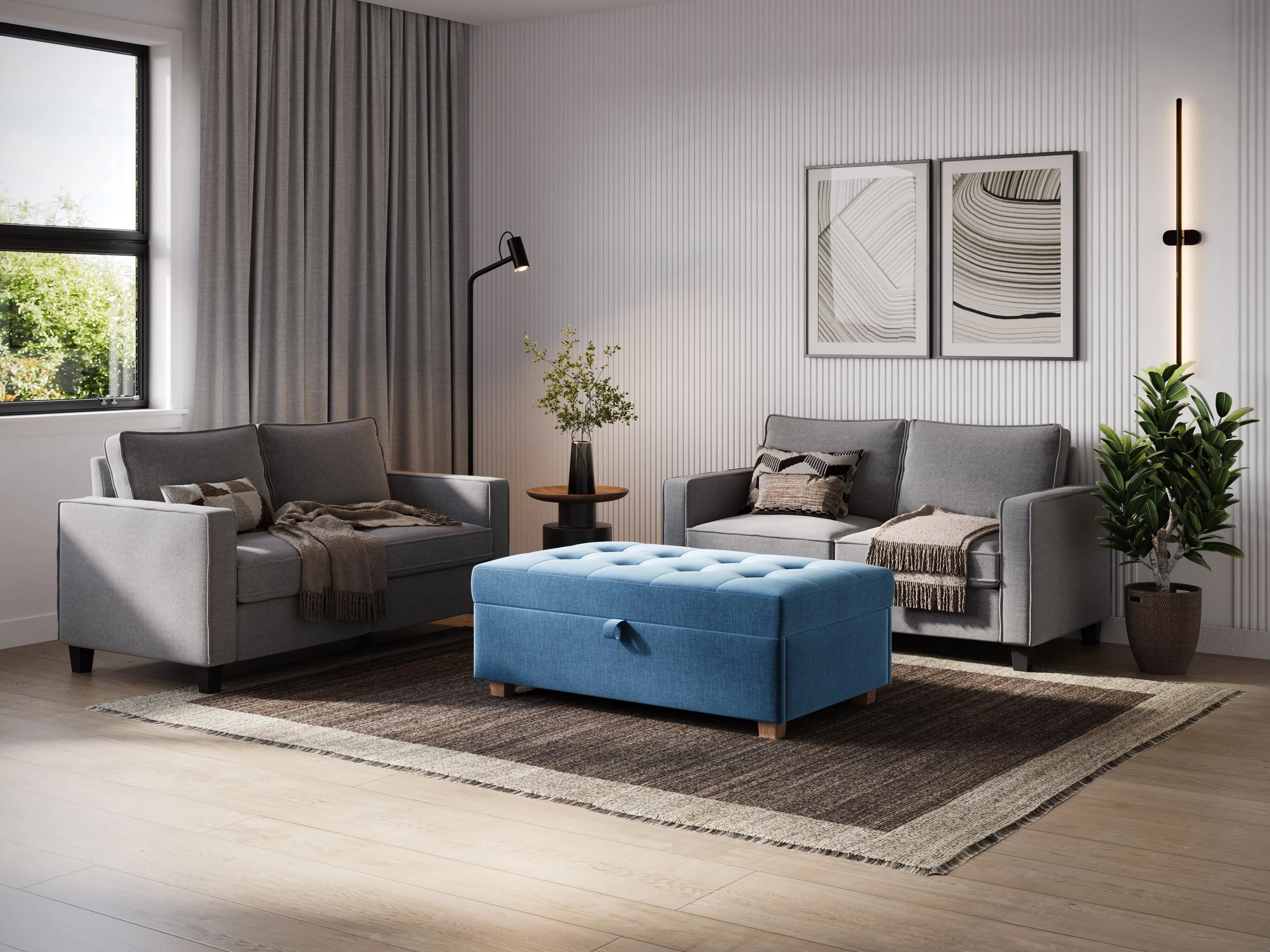 Blue Large Storage Ottoman
