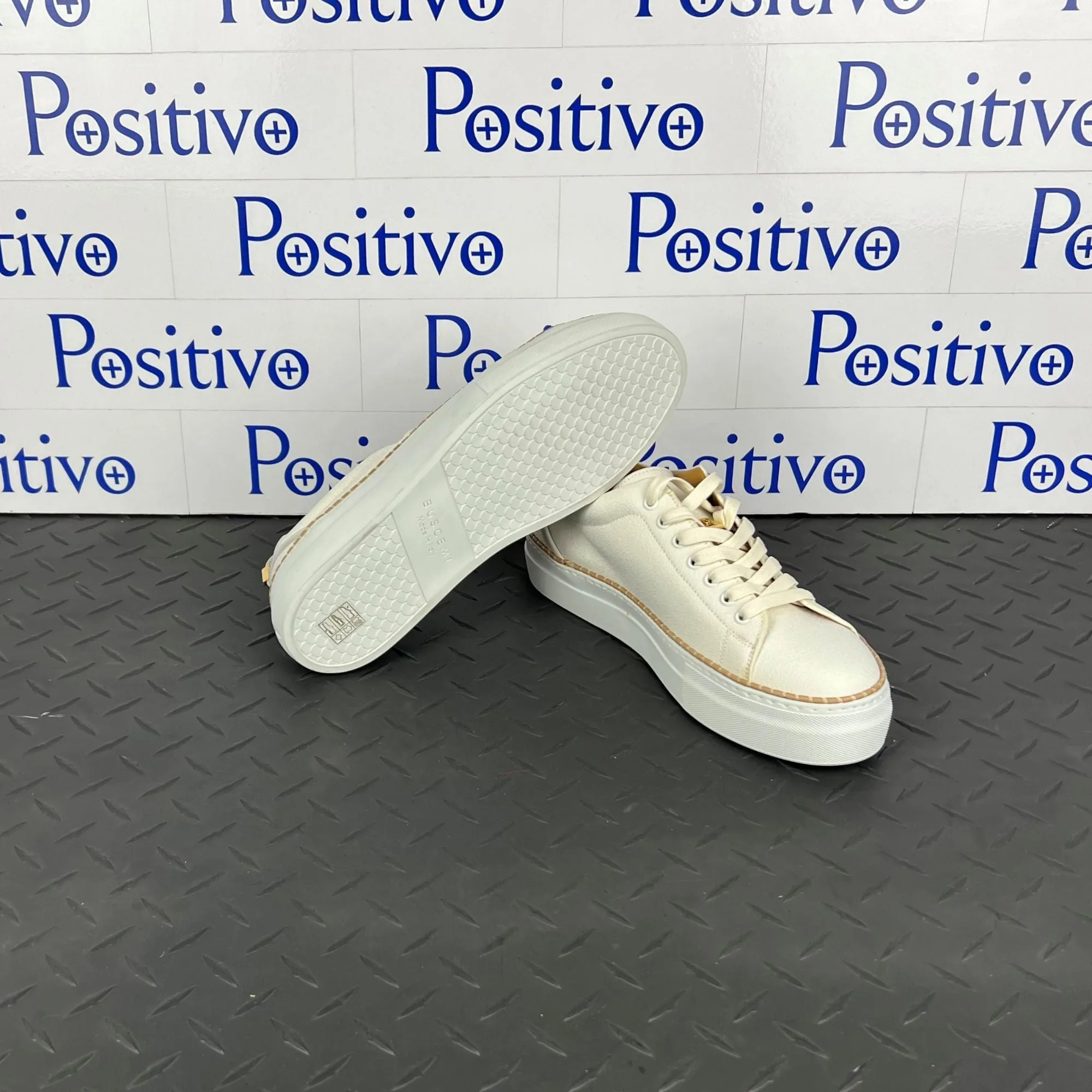 Buscemi Women's Tennis Crepone Off White Leather Sneakers SAMPLE