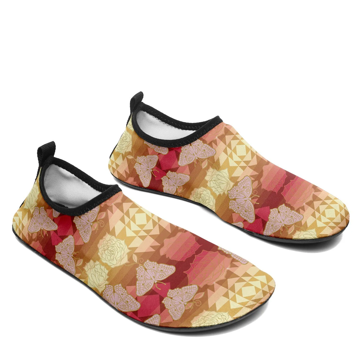 Butterfly and Roses on Geometric Sockamoccs Kid's Sockamoccs Slip On Shoes