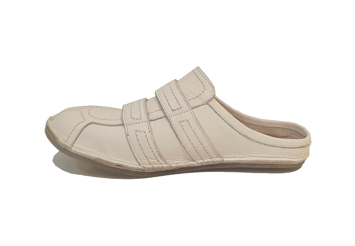 Fly London Fido Off White Leather Velcro Clog