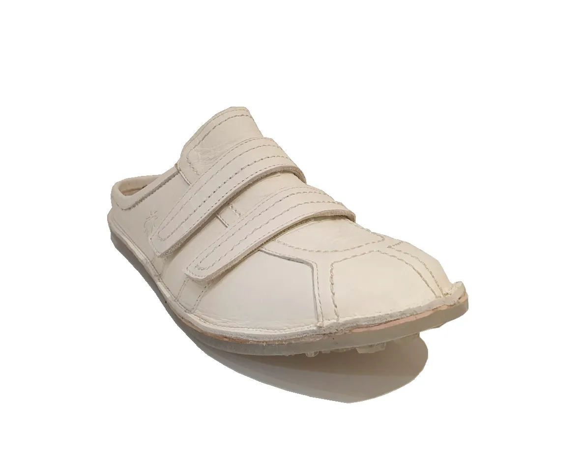 Fly London Fido Off White Leather Velcro Clog