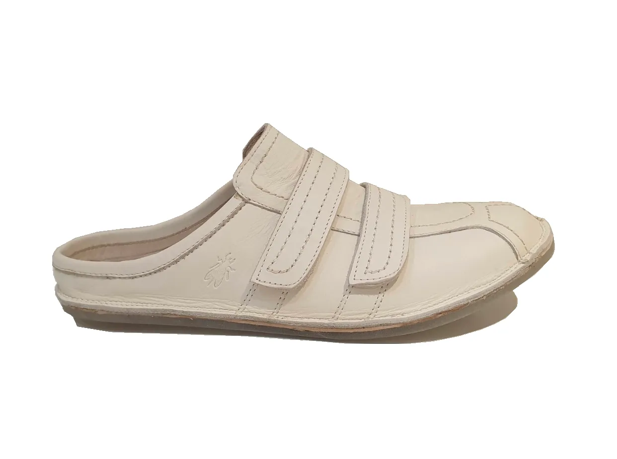 Fly London Fido Off White Leather Velcro Clog