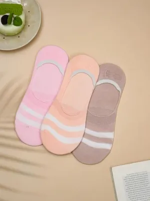 Girls' Candy Stripe Low Cut Invisible Socks - Trio of Pink Peach & Brown