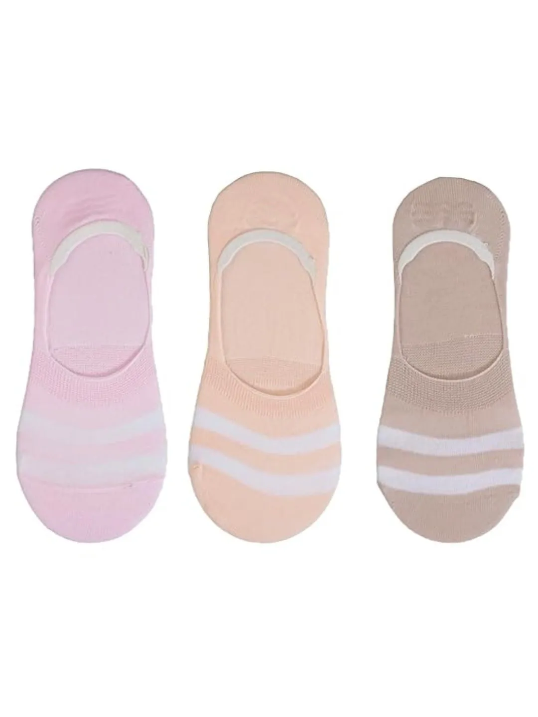 Girls' Candy Stripe Low Cut Invisible Socks - Trio of Pink Peach & Brown