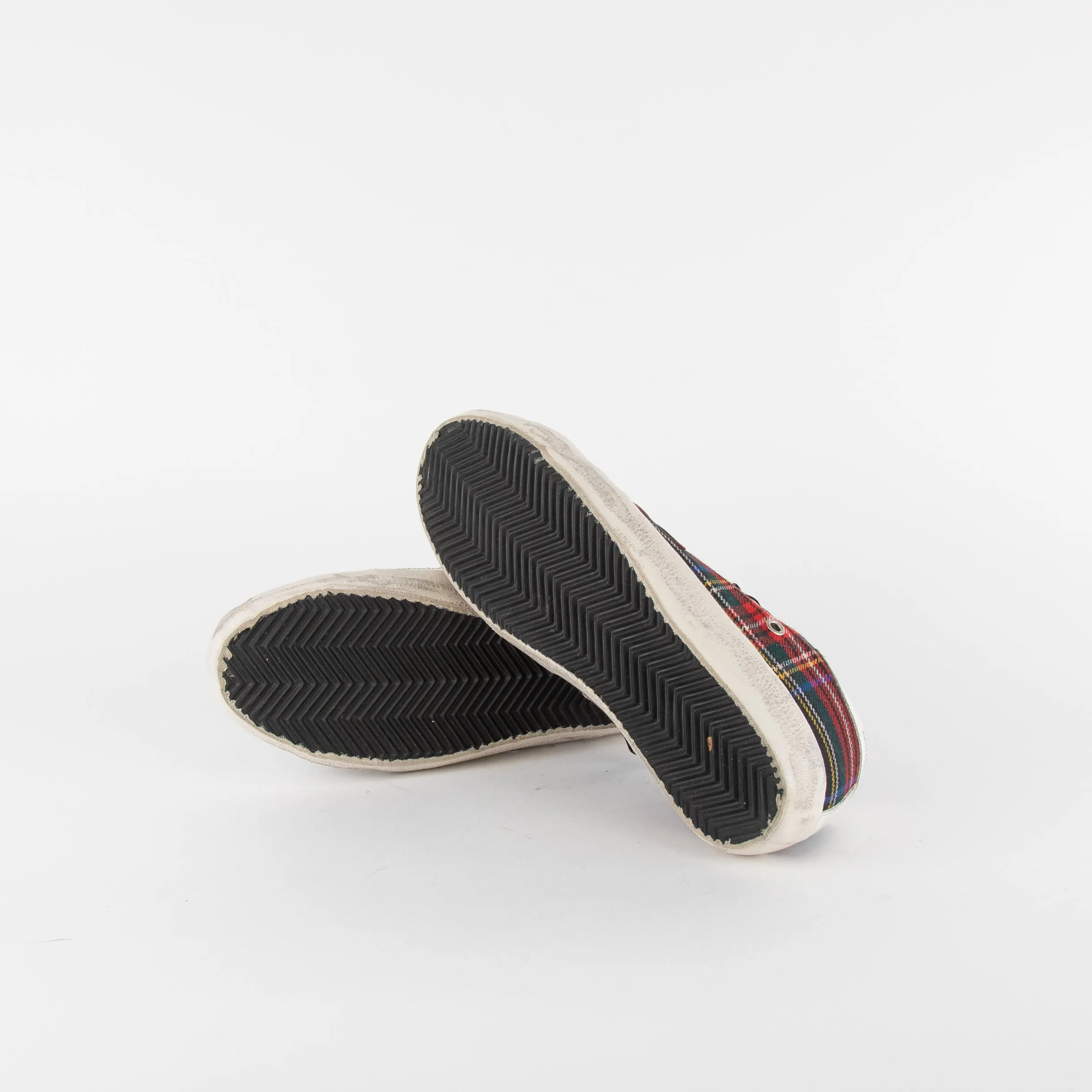 Golden Goose White Red Blue Tartan Pattern Trainers