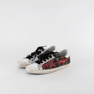 Golden Goose White Red Blue Tartan Pattern Trainers