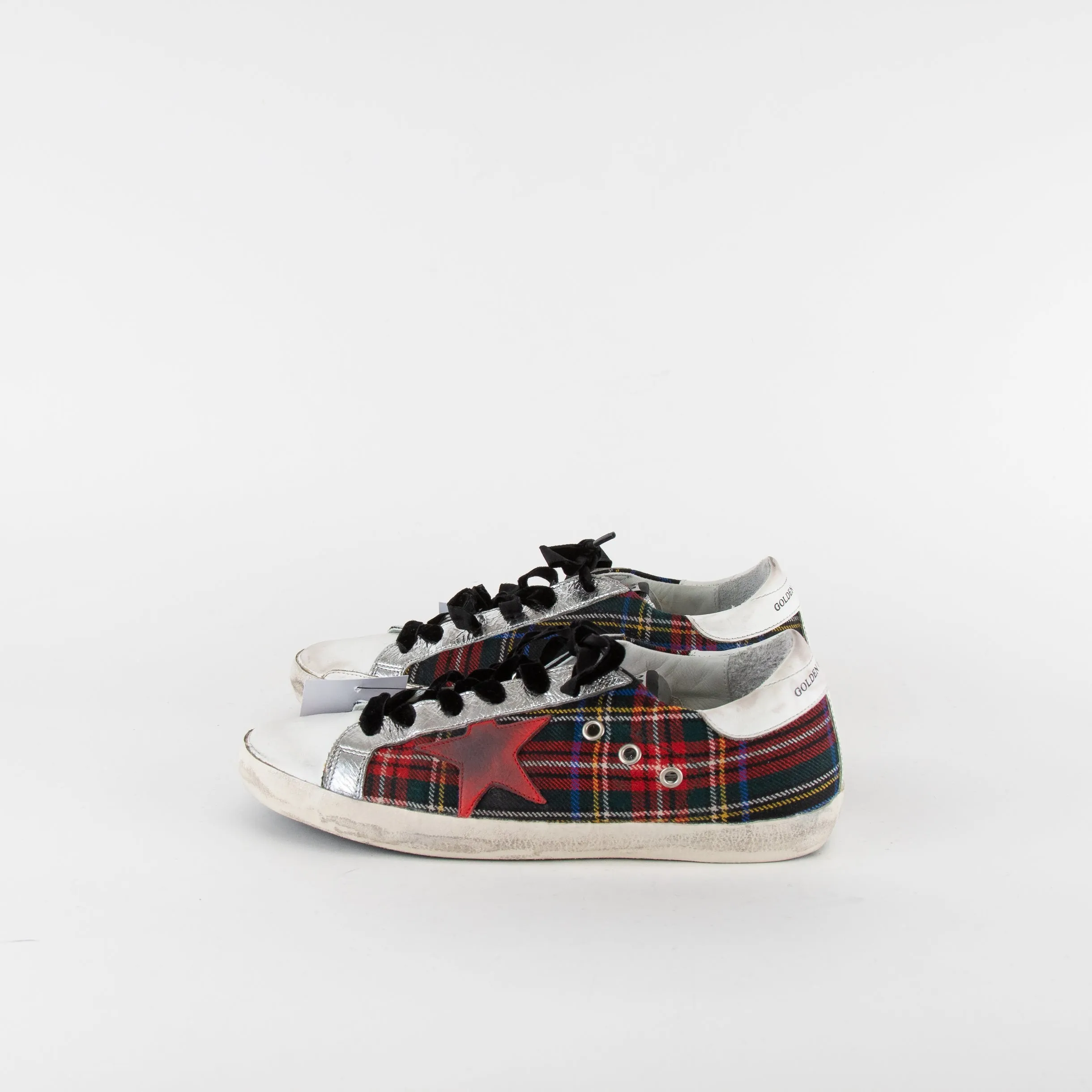 Golden Goose White Red Blue Tartan Pattern Trainers