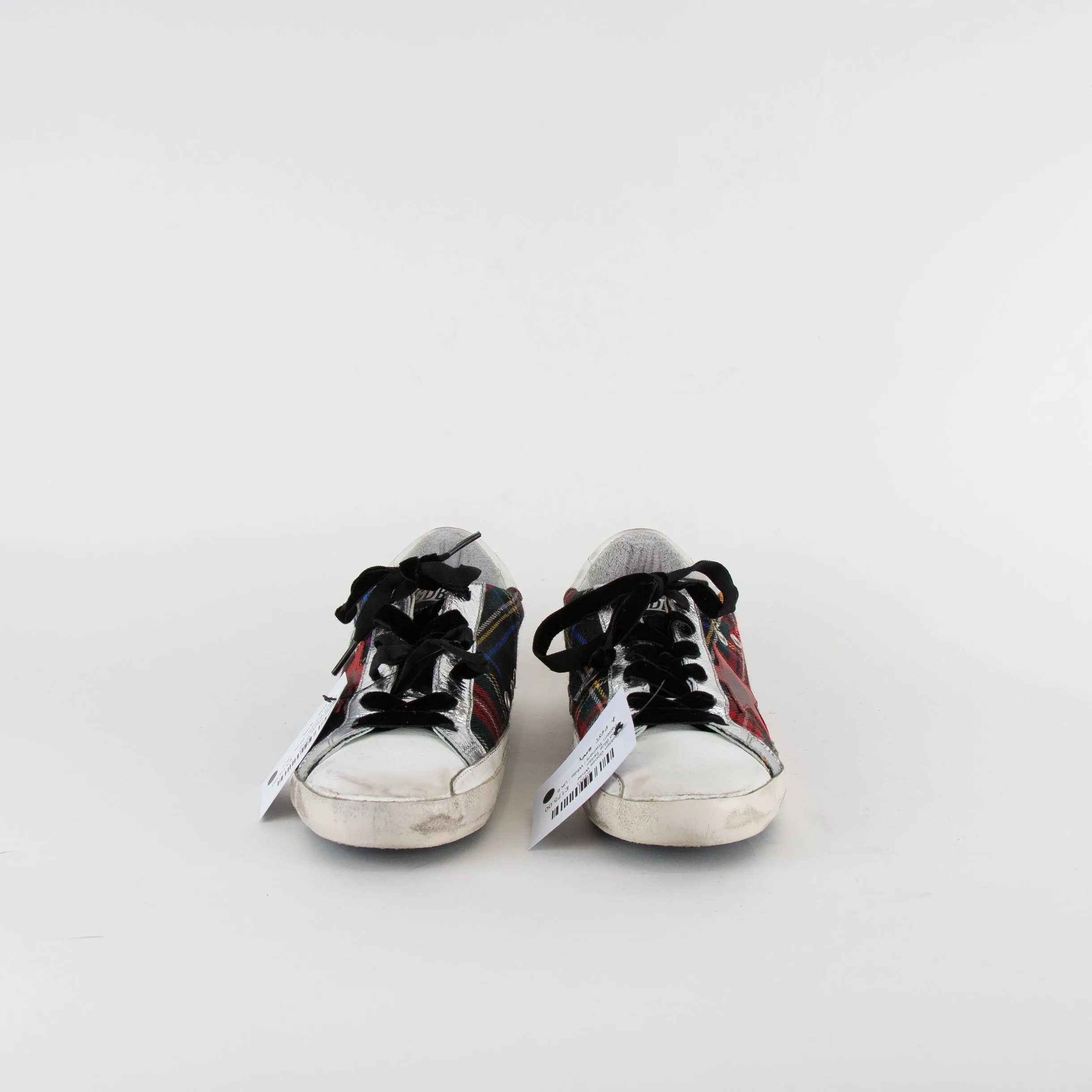 Golden Goose White Red Blue Tartan Pattern Trainers