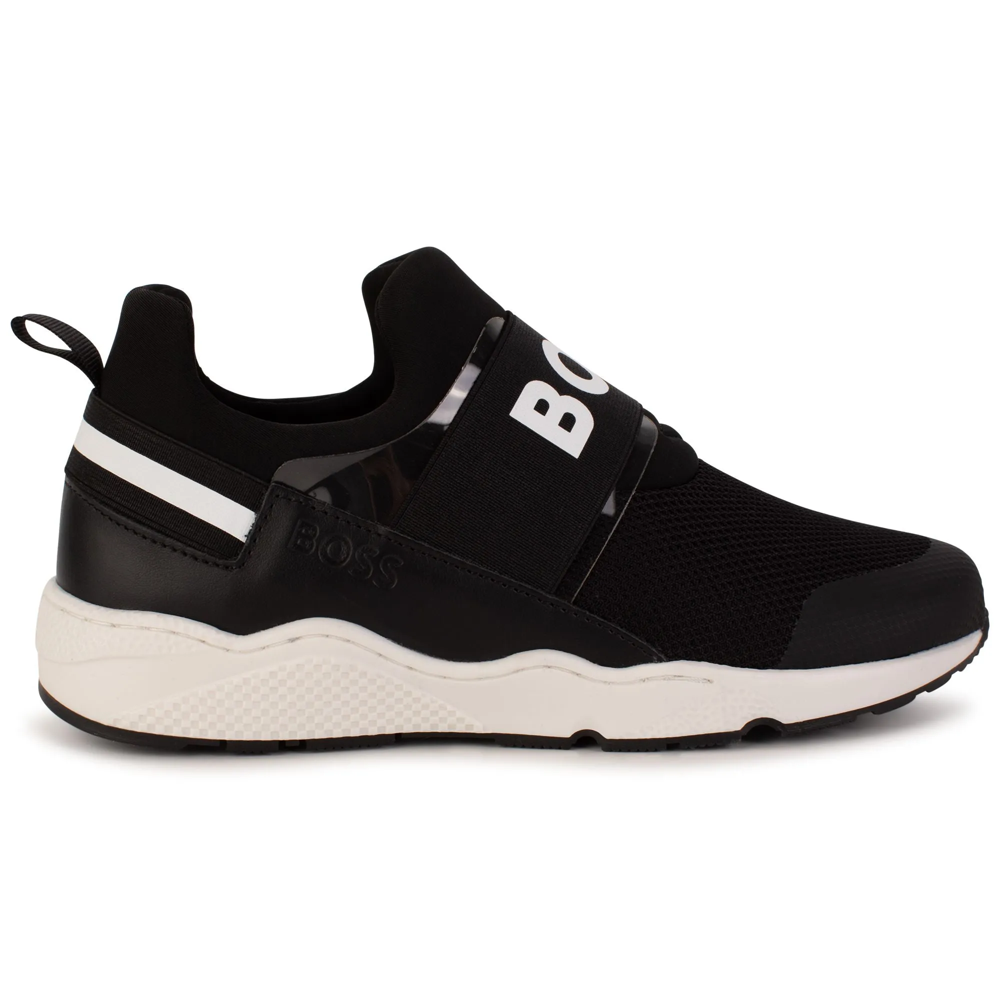 Hugo Boss Boy's Black elasticated Logo Trainers