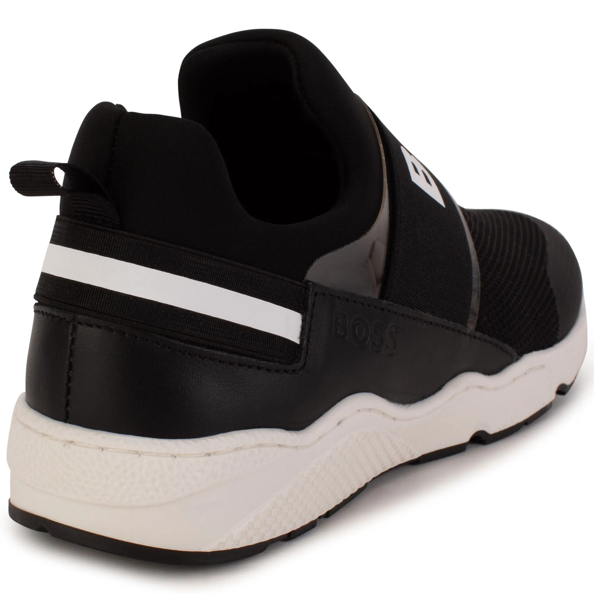 Hugo Boss Boy's Black elasticated Logo Trainers