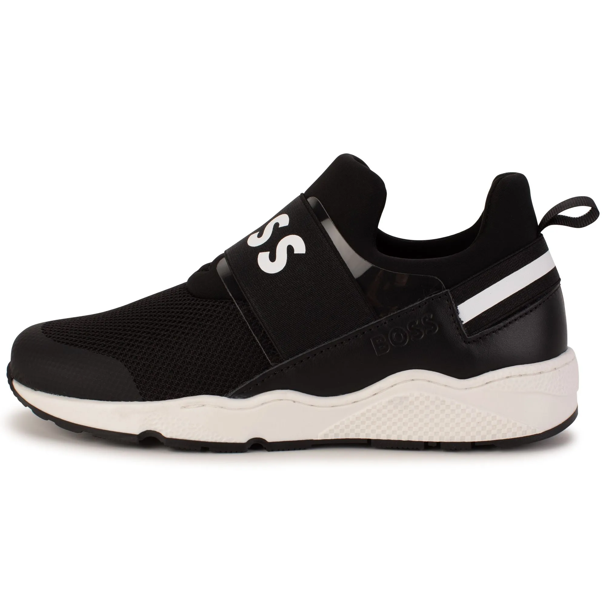Hugo Boss Boy's Black elasticated Logo Trainers