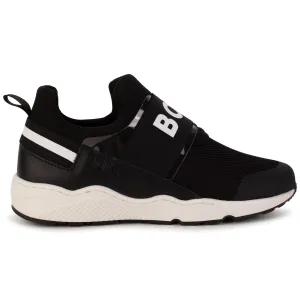Hugo Boss Boy's Black elasticated Logo Trainers