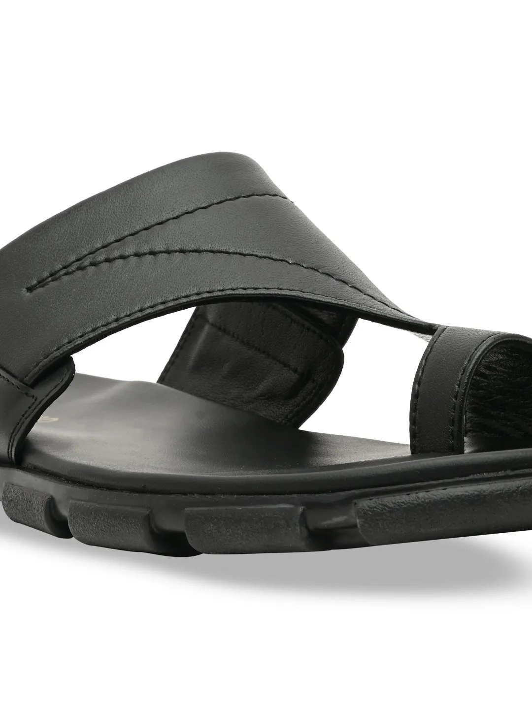 Imperio By Regal Black Men Leather One Toe Sandals