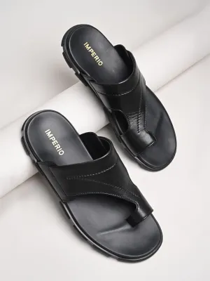Imperio By Regal Black Men Leather One Toe Sandals