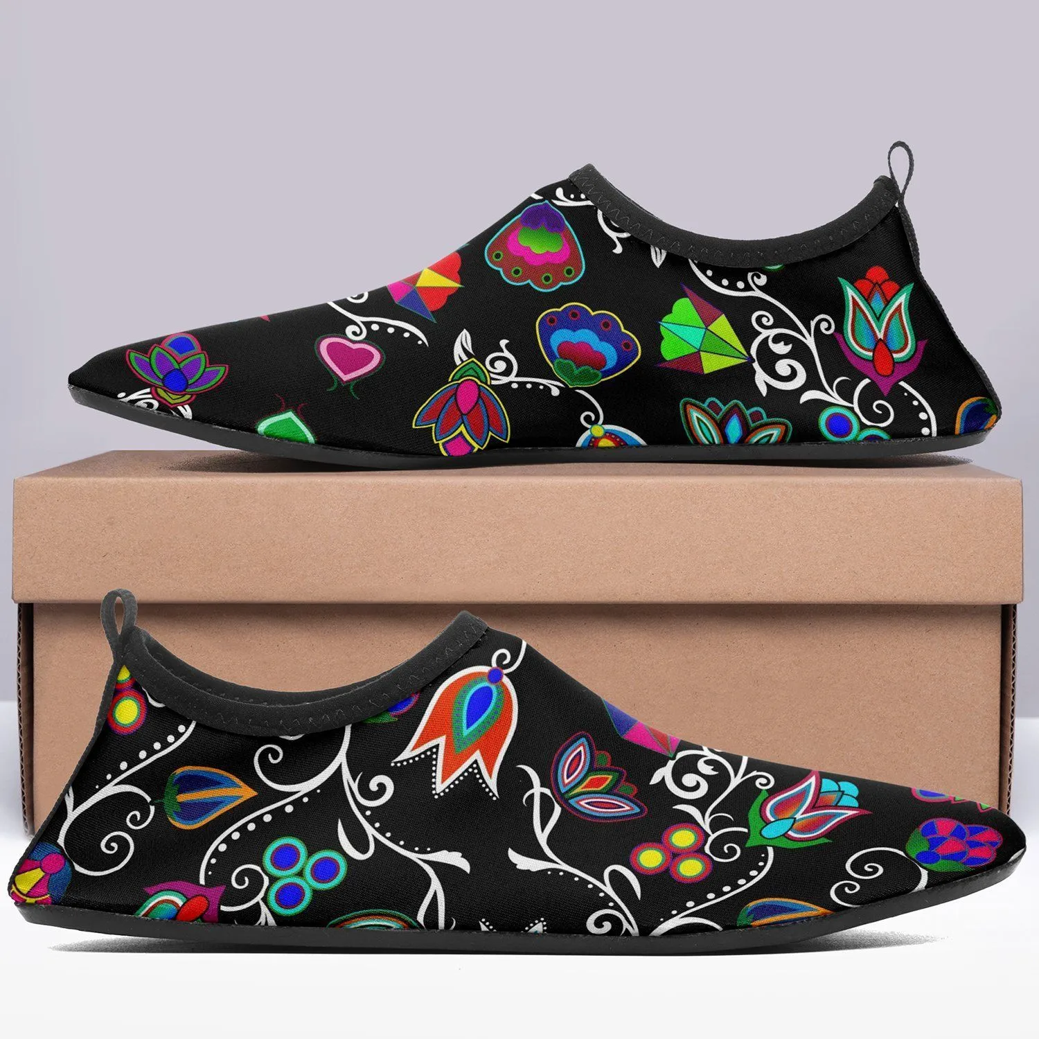 Indigenous Paisley Black Sockamoccs Kid's Sockamoccs Slip On Shoes