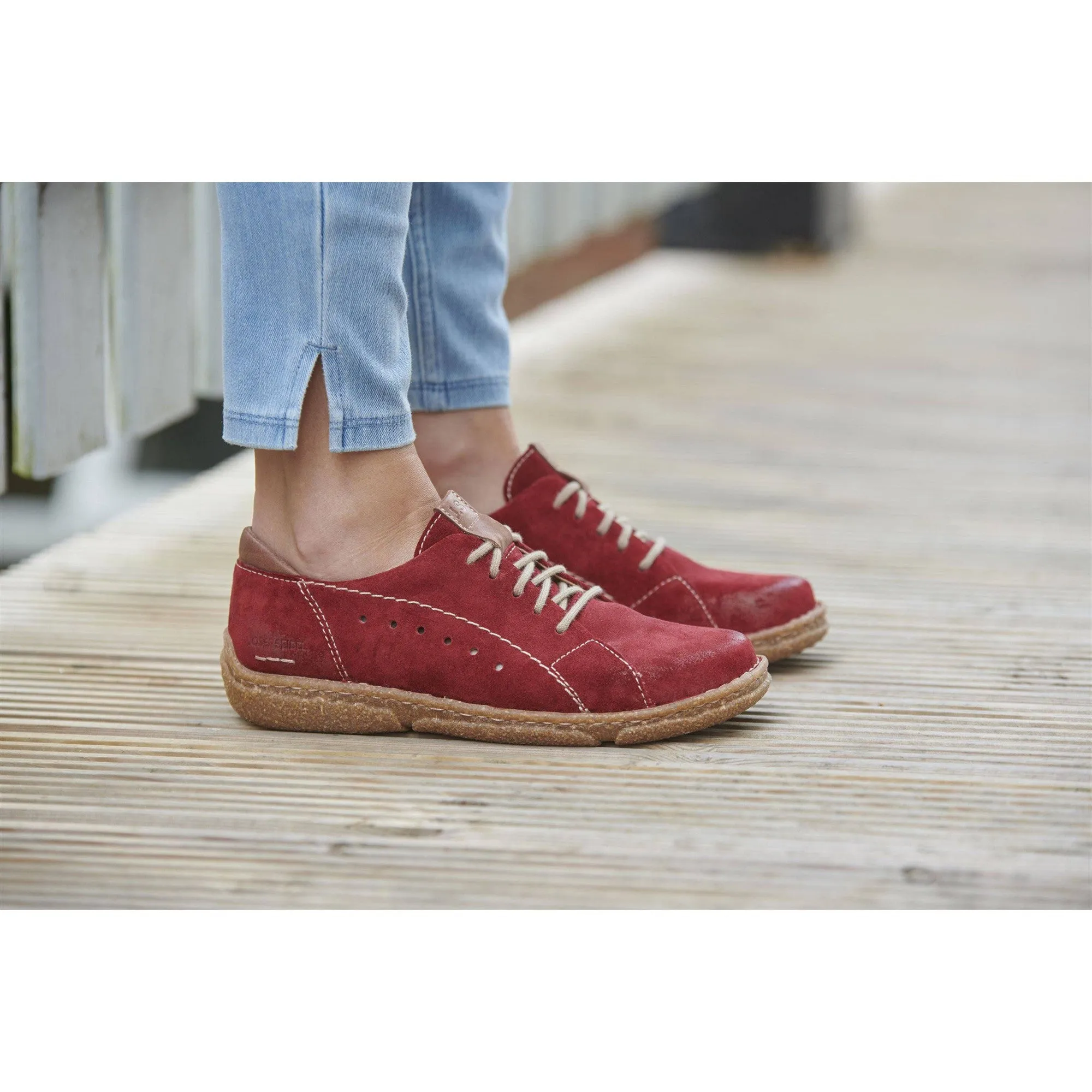 Josef Seibel Neele 67 Ladies Red Combi Leather Arch Support Lace Up Shoes