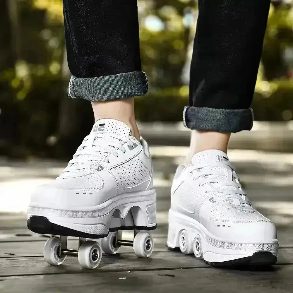 Kick Speed Four-Wheel 2 in 1 Deformation Roller Skate Shoes