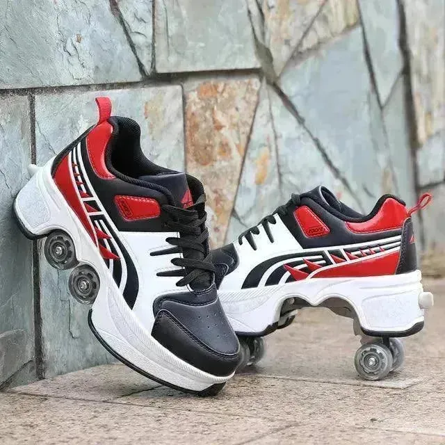 Kick Speed Four-Wheel 2 in 1 Deformation Roller Skate Shoes