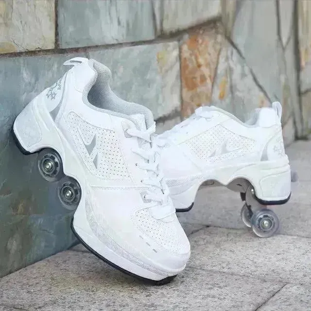 Kick Speed Four-Wheel 2 in 1 Deformation Roller Skate Shoes