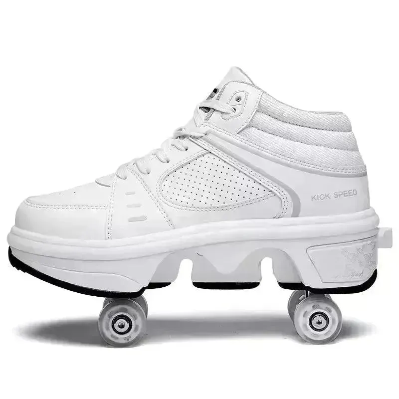 Kick Speed Four-Wheel 2 in 1 Deformation Roller Skate Shoes