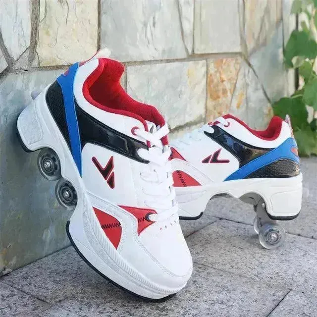 Kick Speed Four-Wheel 2 in 1 Deformation Roller Skate Shoes