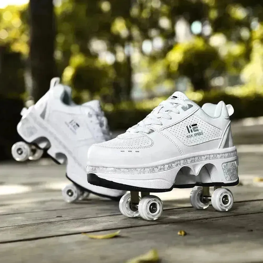 Kick Speed Four-Wheel 2 in 1 Deformation Roller Skate Shoes