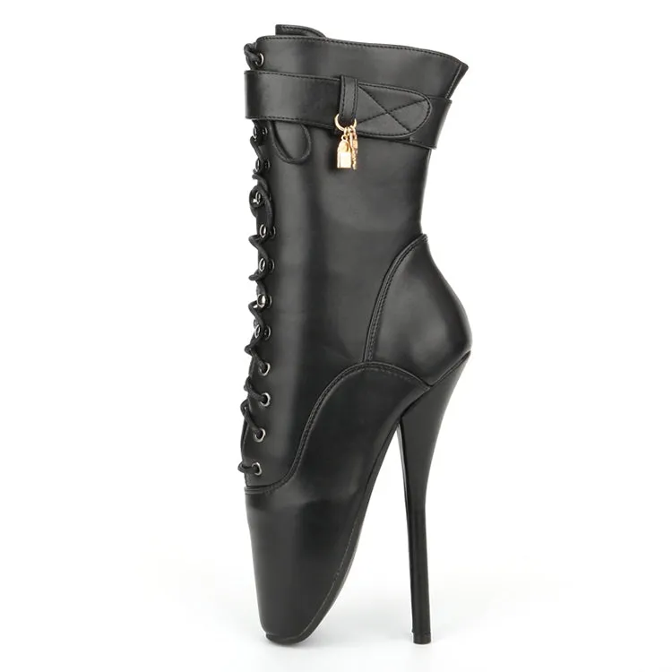 Lace-Up Black Ballet Boots with Super High Spike Heels and Pointed Toes
