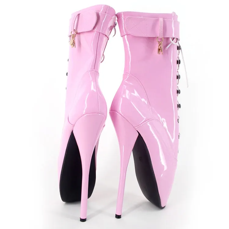 Lace-Up Black Ballet Boots with Super High Spike Heels and Pointed Toes