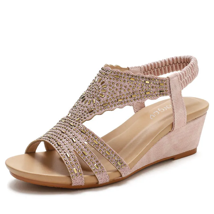 Large Size Rhinestones Lightweight Casual Wedge Heel Sandals Shoes